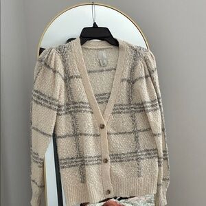 Joie Plaid Beige and Gray Women's Sweater